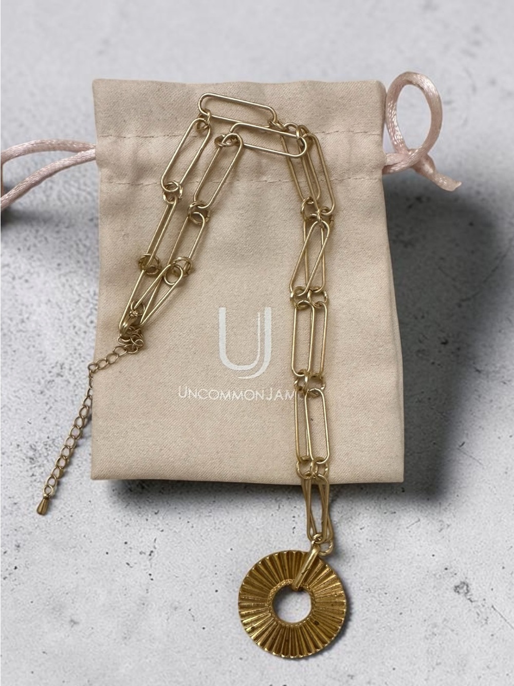 Uncommon James Gold Fluted Sunburst Open Circle Pendant Paperclip Necklace